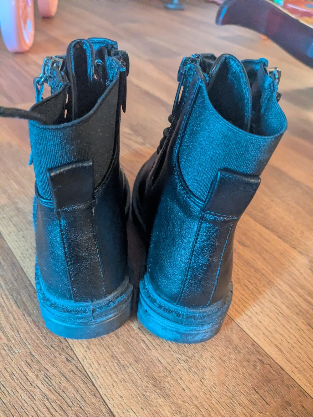 Link Kids Black Lace-Up Zip Combat Boots